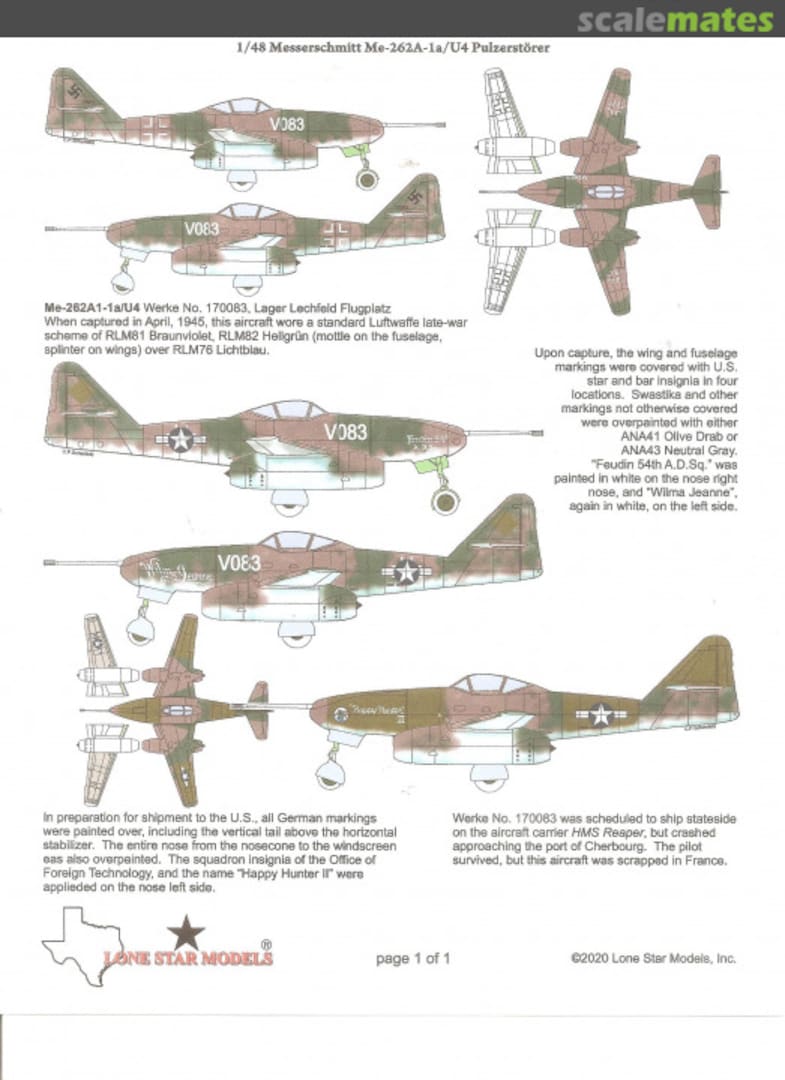 Boxart Messerschmitt Me 262 A-1a/U4 Pulkzerstörer  Lone Star Models