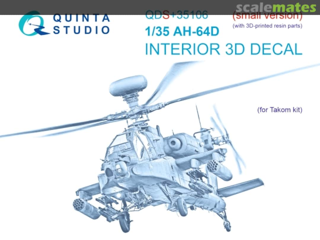 Boxart AH-64D interior 3D decals with 3D-printed resin parts (small version) QDS+35106 Quinta Studio