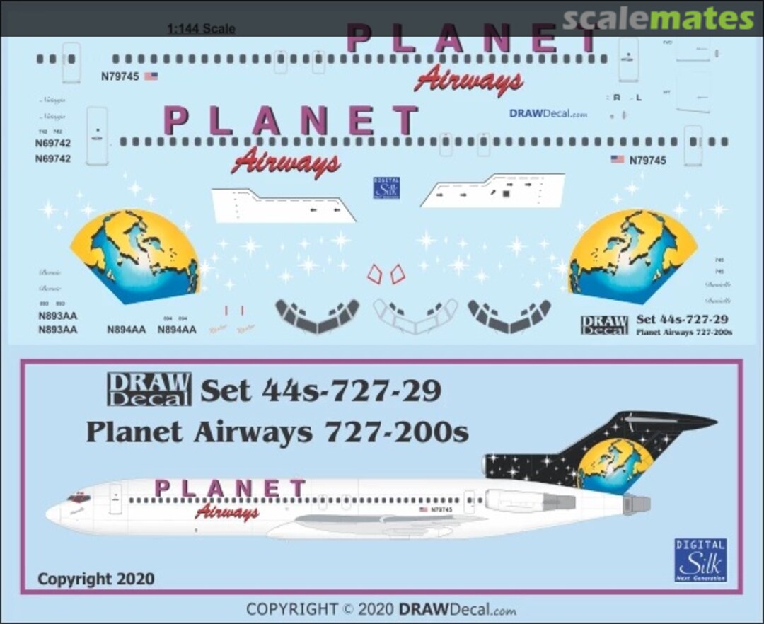 Boxart Planet Airways 727-200s 44-727-29 Draw Decal