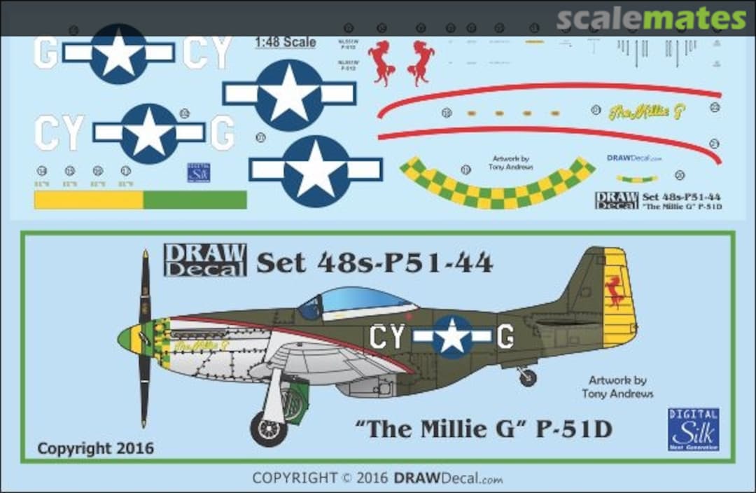 Boxart P-51D "The Millie G" 48-P51-44 Draw Decal