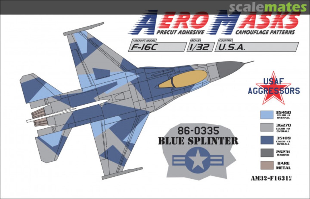 Boxart F-16C USA USAF Aggressors 86-0335 Blue Splinter AM32-F1631 AeroMasks