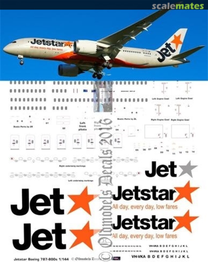 Boxart Jetstar B787-800s schemes OMD1037 Oldmodels Decals