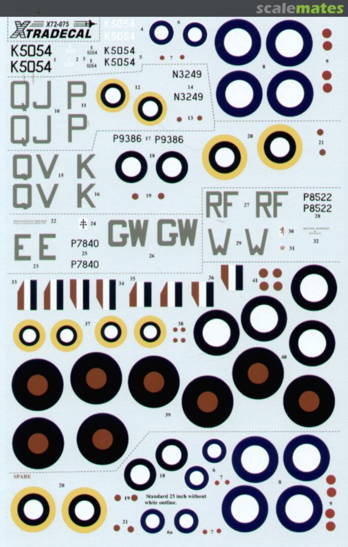 Boxart Spitfire Mk I/II. Type 300 Prototype X72-075 Xtradecal