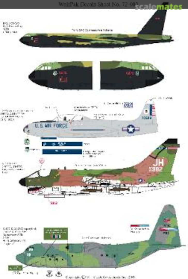 Boxart B-52D, T-33A, A-7D, C-130H2 72-003 Wolfpak Decals