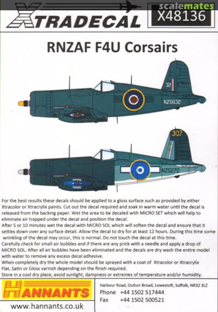 Boxart RNZAF F4U Corsairs X48136 Xtradecal