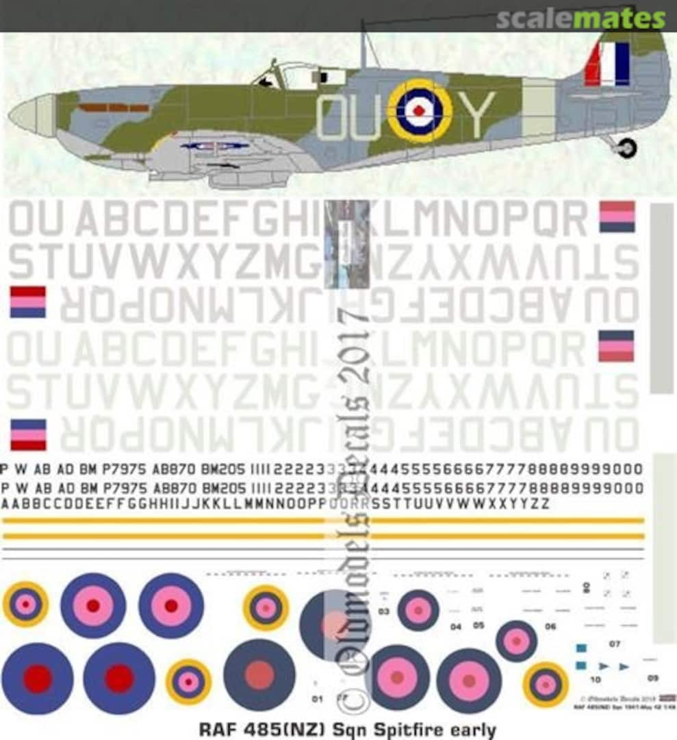 Boxart RAF 485(NZ) Sqn Spitfires early OMD0703 Oldmodels Decals