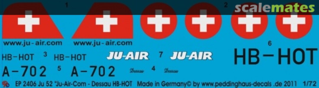 Boxart Ju 52 Ju-Air-Com Dessau HB-HOT EP 2406 Peddinghaus-Decals