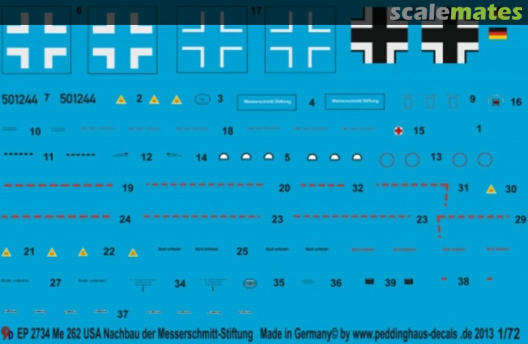 Boxart Me 262 USA Nachbau der Messerschmitt Stiftung EP 2734 Peddinghaus-Decals