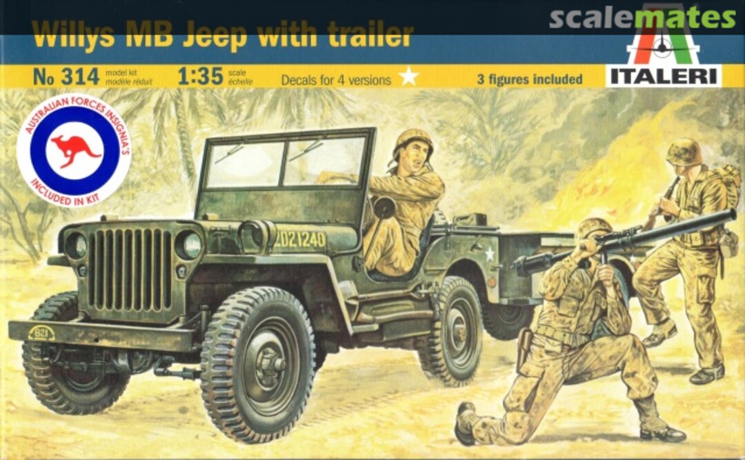 Boxart Willys MB Jeep with Trailer 314 Italeri