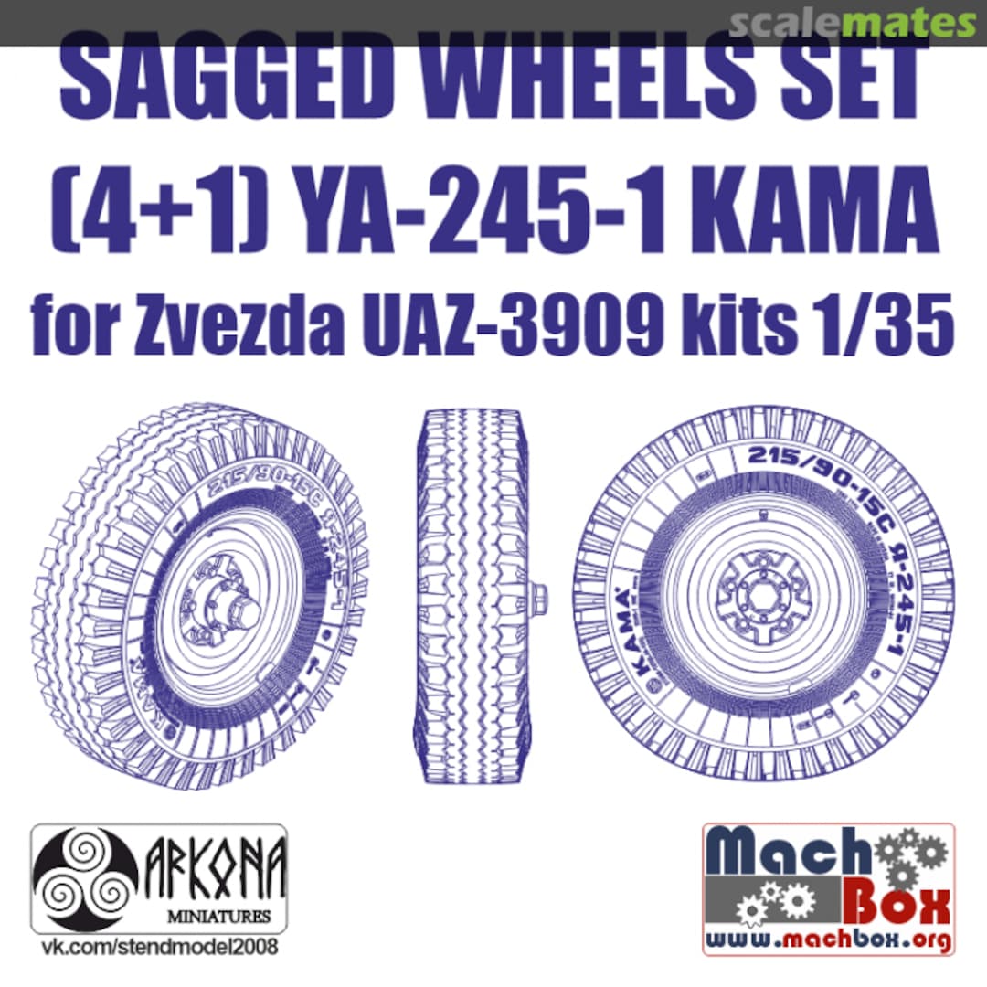 Boxart Sagged wheels set (4+1) YA-245-1 KAMA for Zvezda UAZ-3909 kit AMB35104 Arkona Miniatures