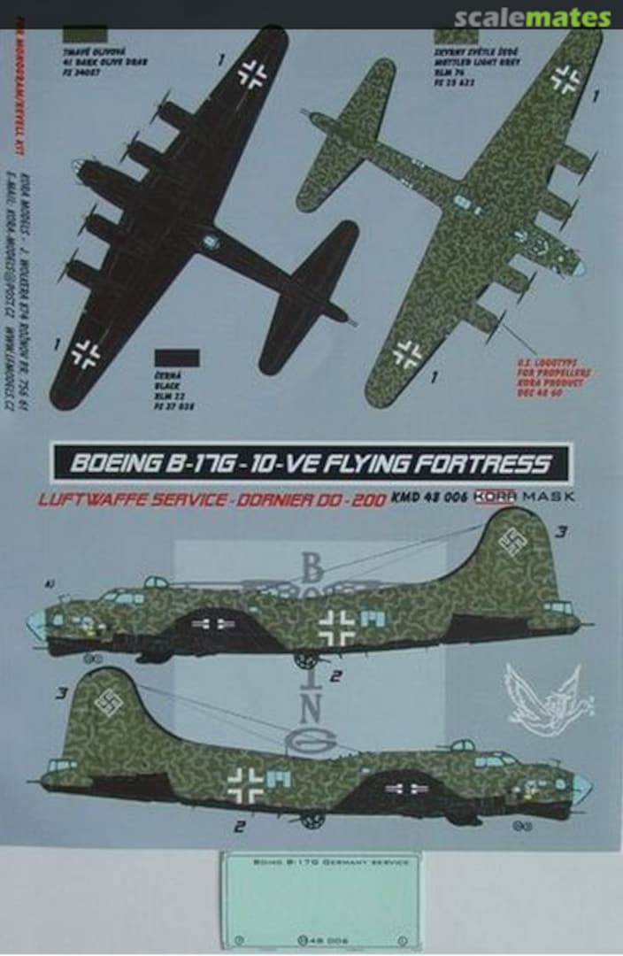 Boxart Boeing B-17G-10-VE Flying Fortress Luftwaffe KMD48006 Kora Models