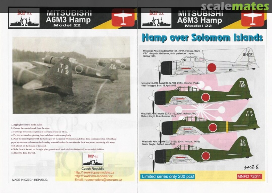 Boxart Mitsubishi A6M3 Hamp Model 22 MNFD 72011 ROP o.s. Samek Models