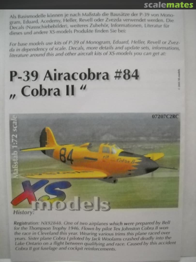 Boxart P-39 Airacobra #84 "Cobra II" 07207C2RC XS-models