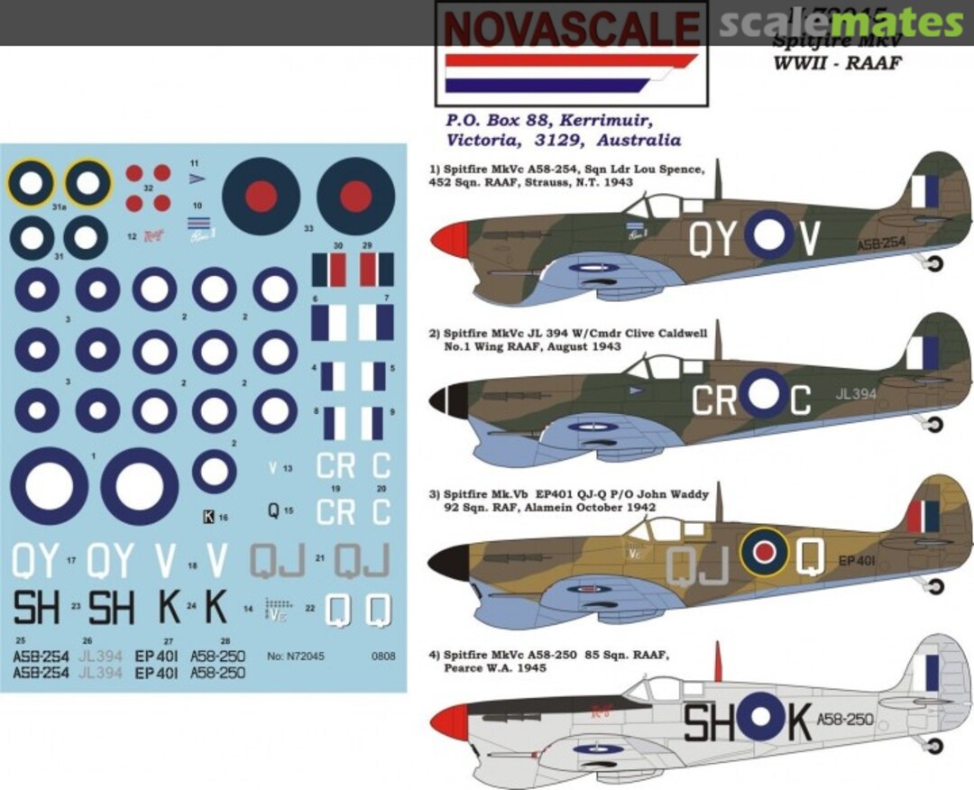 Boxart Spitfire Mk.Vb & Mk.Vc - RAAF N-72045 Novascale