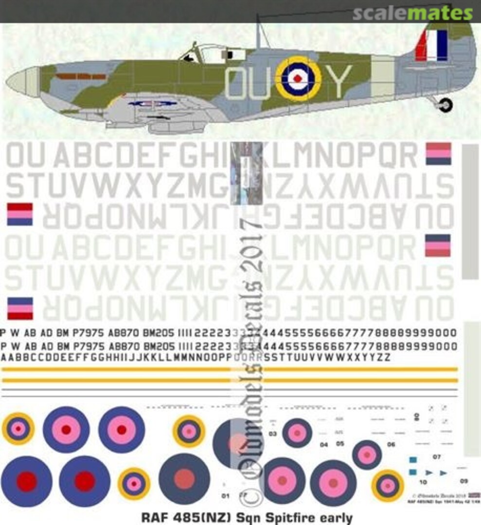 Boxart RAF 485(NZ) Sqn Spitfires early OMD0707 Oldmodels Decals