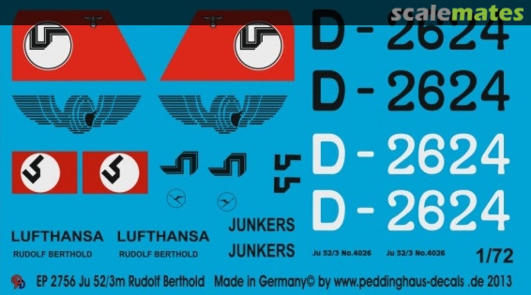 Boxart Ju 52/3m Rudolf Berthold EP 2756 Peddinghaus-Decals