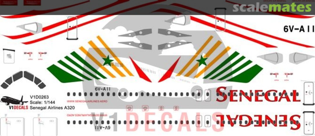 Boxart Senegal Airlines Airbus A320 V1D0263-144 V1 Decals