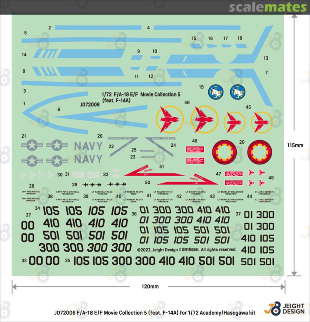 Contents F/A-18E/F Super Hornet & F-14 Tomcat Decal set JD-72006 Jeight Design