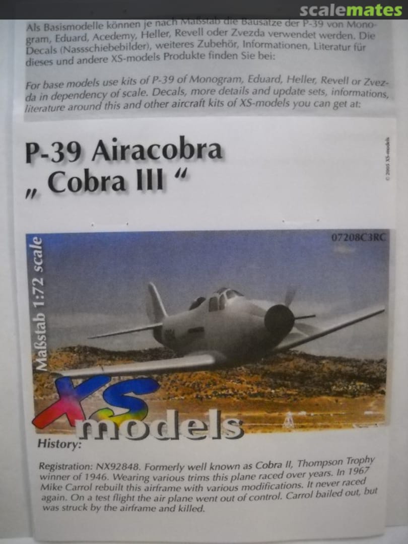 Boxart P-39 Airacobra "Cobra III" 07208C3RC XS-models