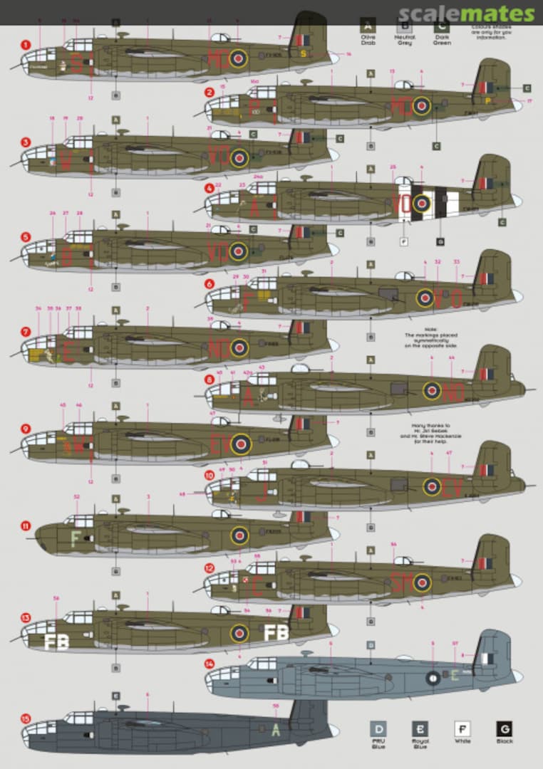 Contents B-25 Mitchell Mk.II/III 72043 DK Decals