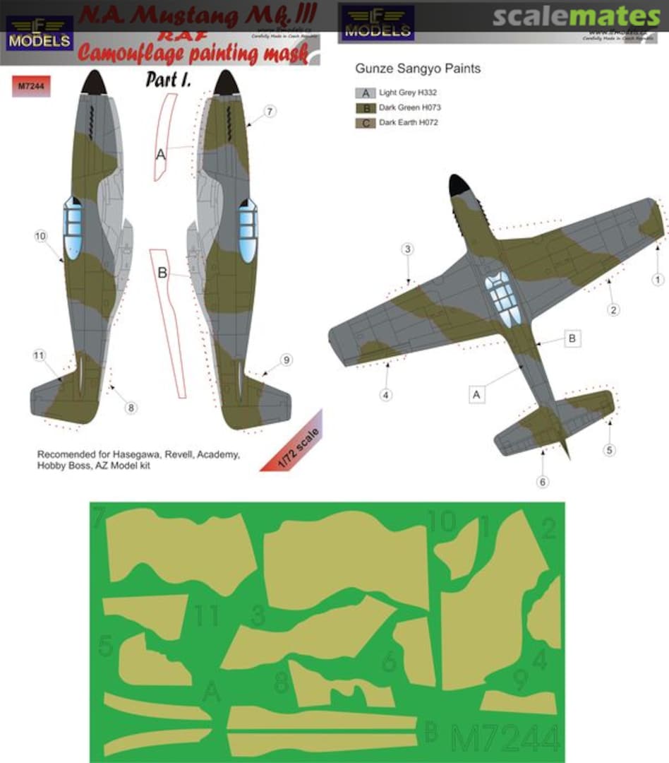 Boxart Mustang Mk.III - RAF Pt.1 Camouflage Painting Mask M7244 LF Models