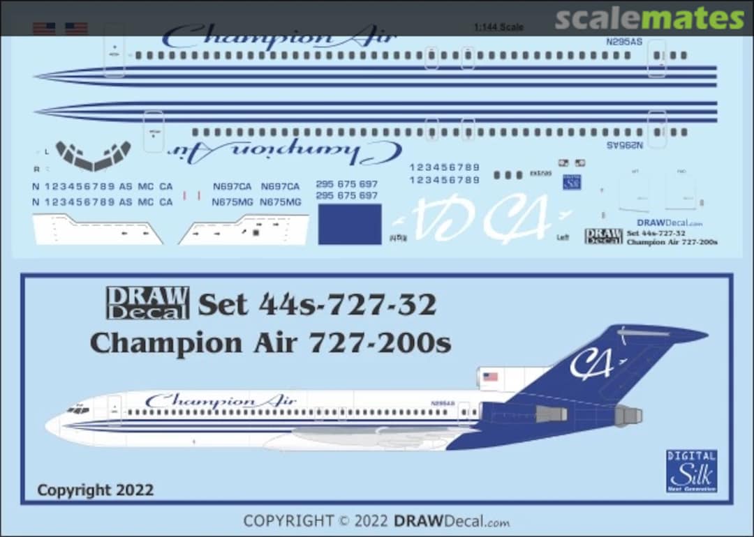 Boxart Champion Air 727-200s 44-727-32 Draw Decal