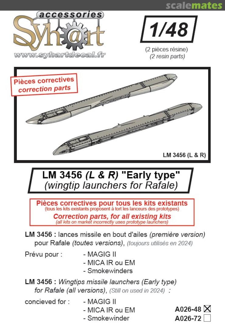 Boxart 1x pair LM3456 wing tip pylons for Rafale (Early type) A026-48 Syhart