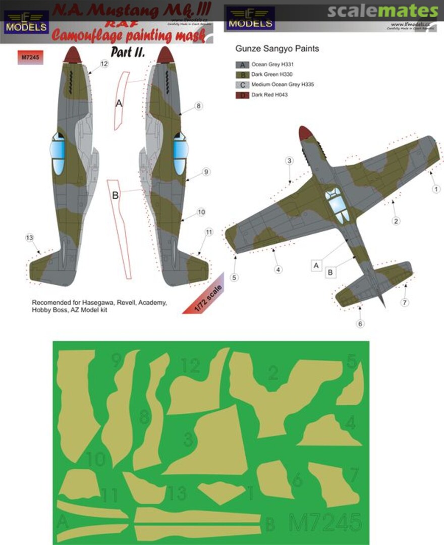 Boxart Mustang Mk.III - RAF Pt.2 Camouflage Painting Mask M7245 LF Models