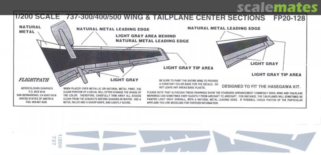 Boxart 737-300/400/500 Wing & Tailplane Centre Sections FP20-128 Flightpath Decals