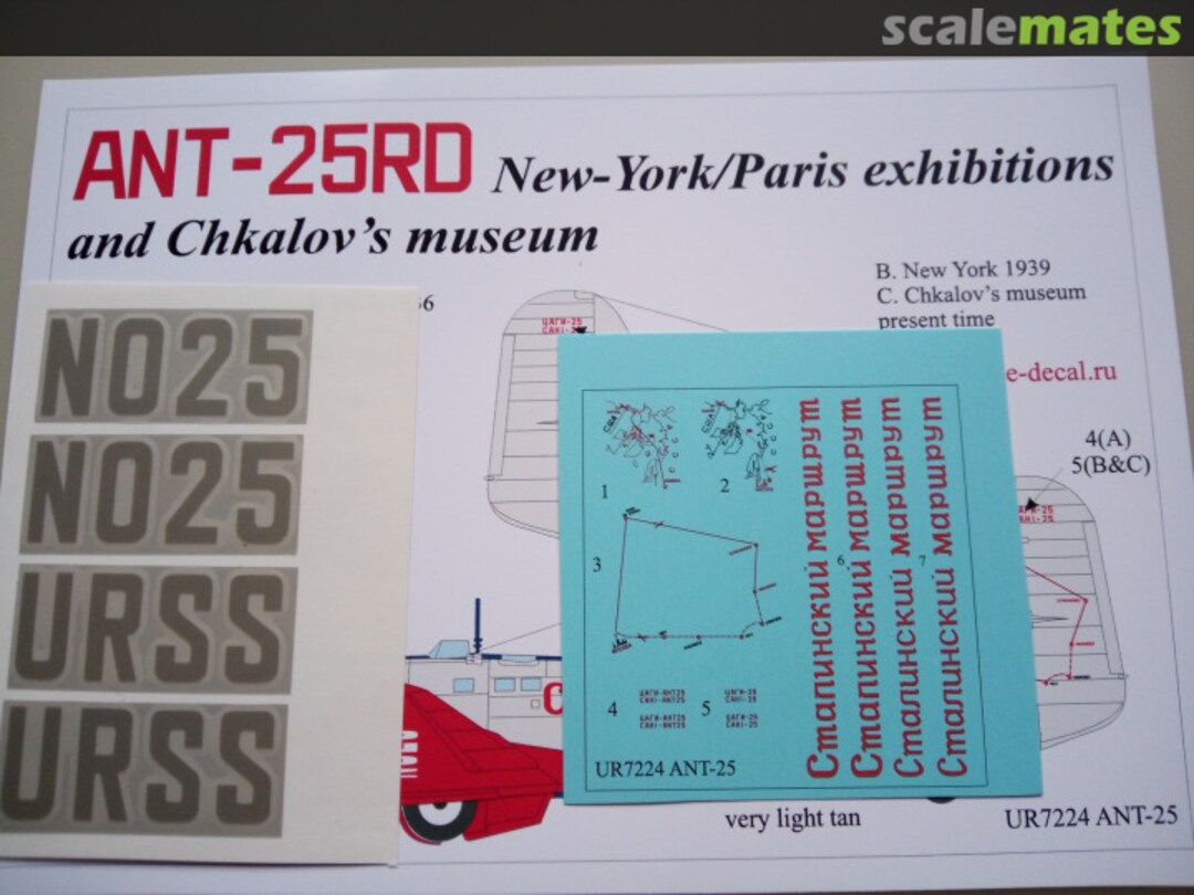 Contents Tupolev ANT-25RD (АНТ-25РД) UR7224 UpRise Decal