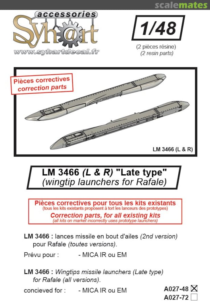 Boxart 1x pair LM3466 wing tip pylons for Rafale (Late type) A027-72 Syhart