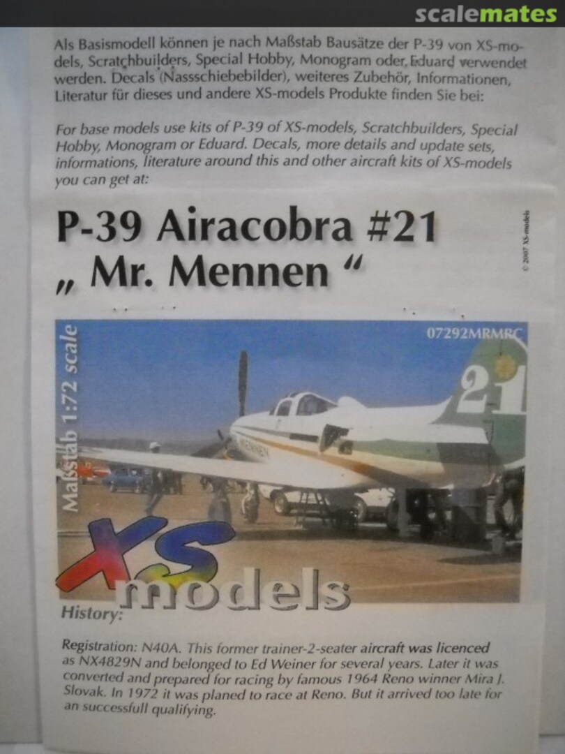 Boxart P-39 Airacobra #21 "Mr. Mennen" 07292MRMRC XS-models