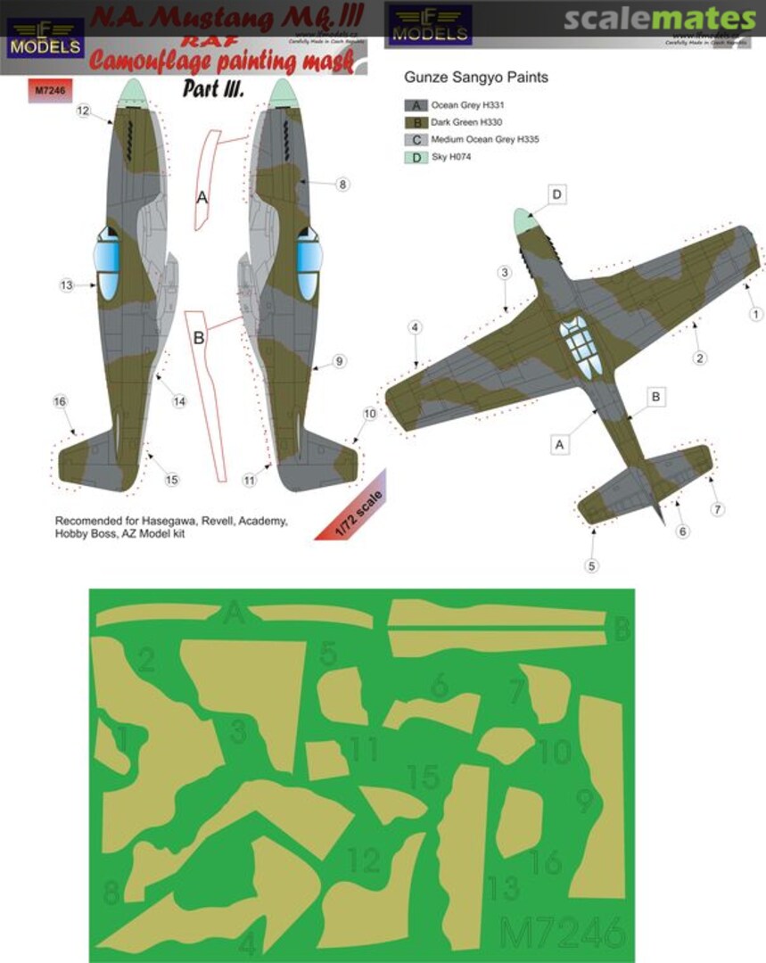 Boxart Mustang Mk.III - RAF Pt.3 Camouflage Painting Mask M7246 LF Models