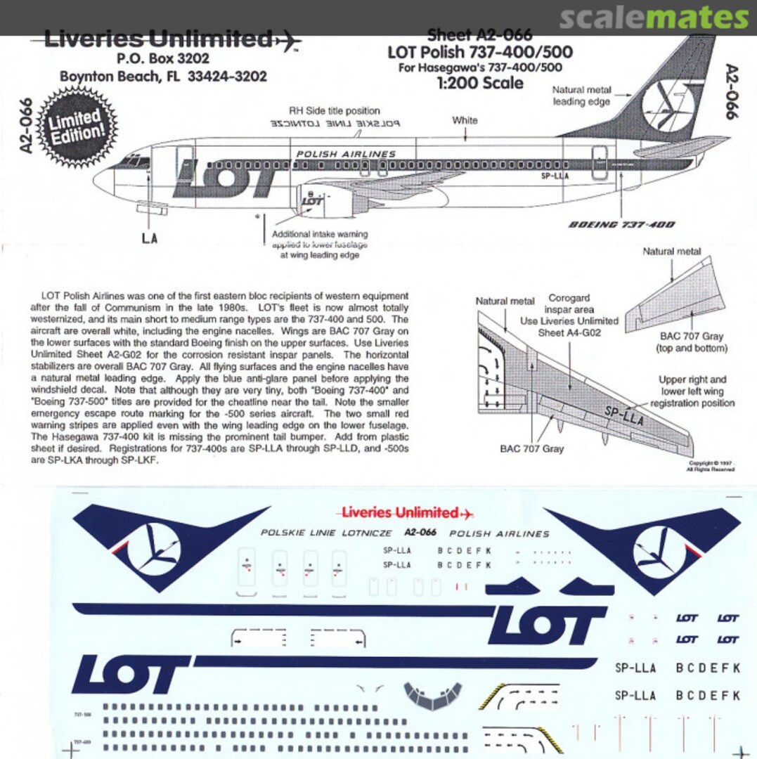 Boxart LOT Polish 737-400/500 A2-066 Liveries Unlimited/Airway Graphics