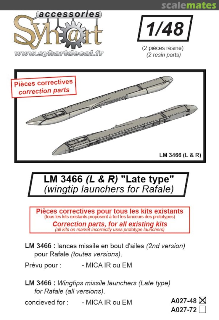 Boxart 1x pair LM3466 wing tip pylons for Rafale (Late type) A027-48 Syhart