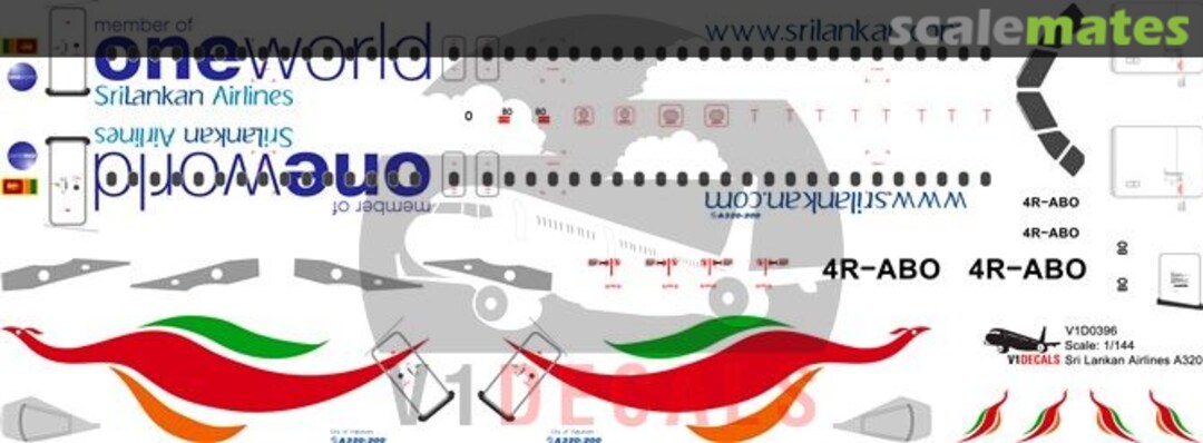 Boxart Sri Lankan Airlines Airbus A320 V1D0396-144 V1 Decals