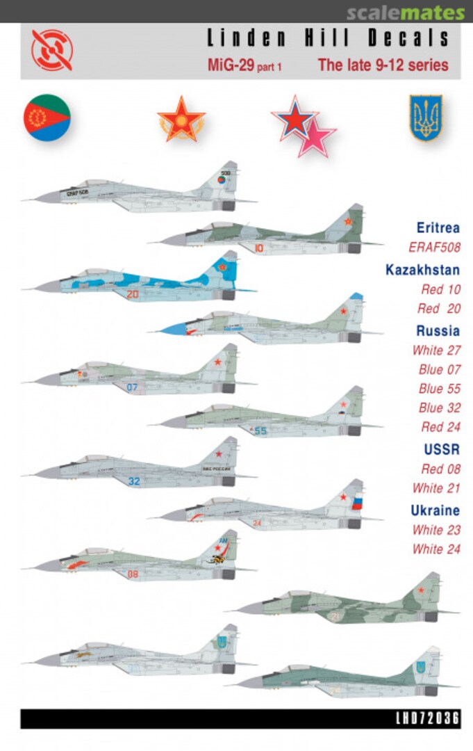 Boxart MiG29 part 1 the Late 9-12 Series LHD72036 Linden Hill Decals