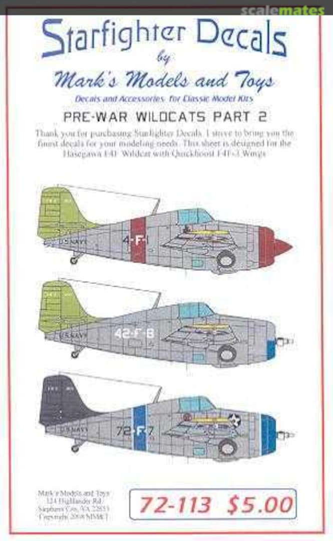 Boxart Pre-War Wildcats, Part 2 72-113 Starfighter Decals