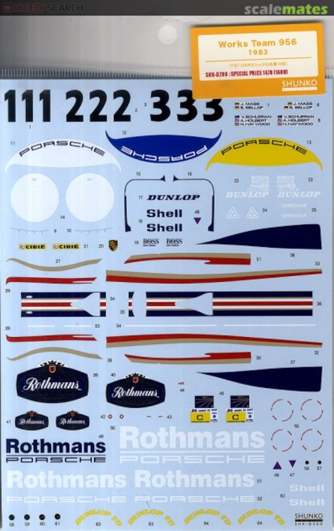 Boxart Porsche 956 Rothmans Sponsor SHK-D200 Shunko Models