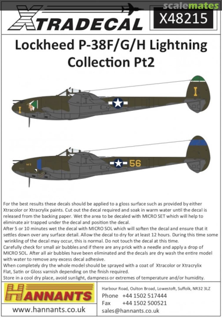 Boxart Lockheed P-38F/G/H X48215 Xtradecal