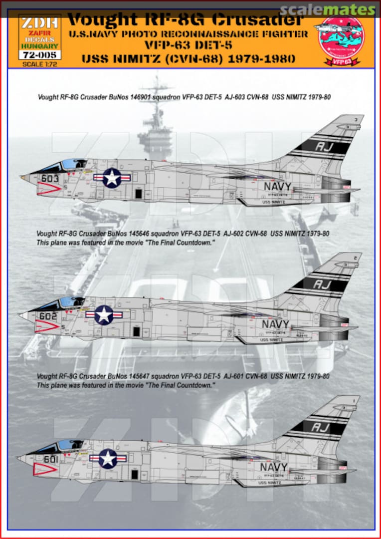 Boxart Vought RF-8G Crusader - VFP-63 DET-5 72005 ZDH Decals