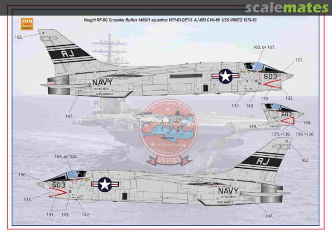 Contents Vought RF-8G Crusader - VFP-63 DET-5 72005 ZDH Decals