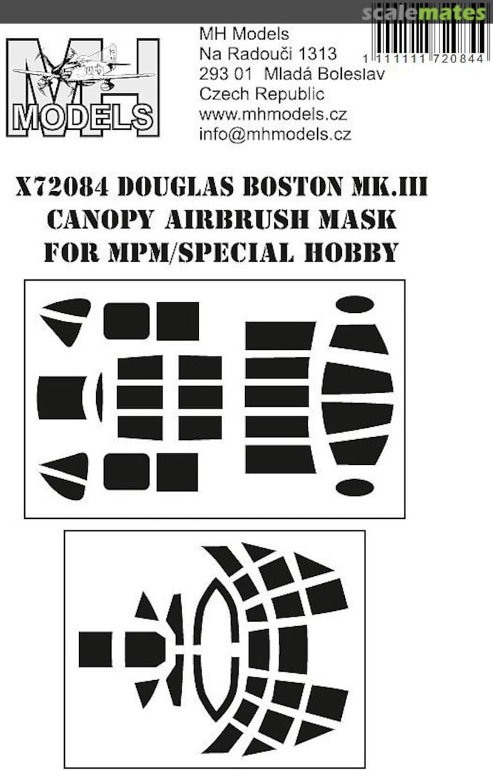 Boxart Douglas Boston Mk.III Canopy Airbrush Mask X72084 MH Models