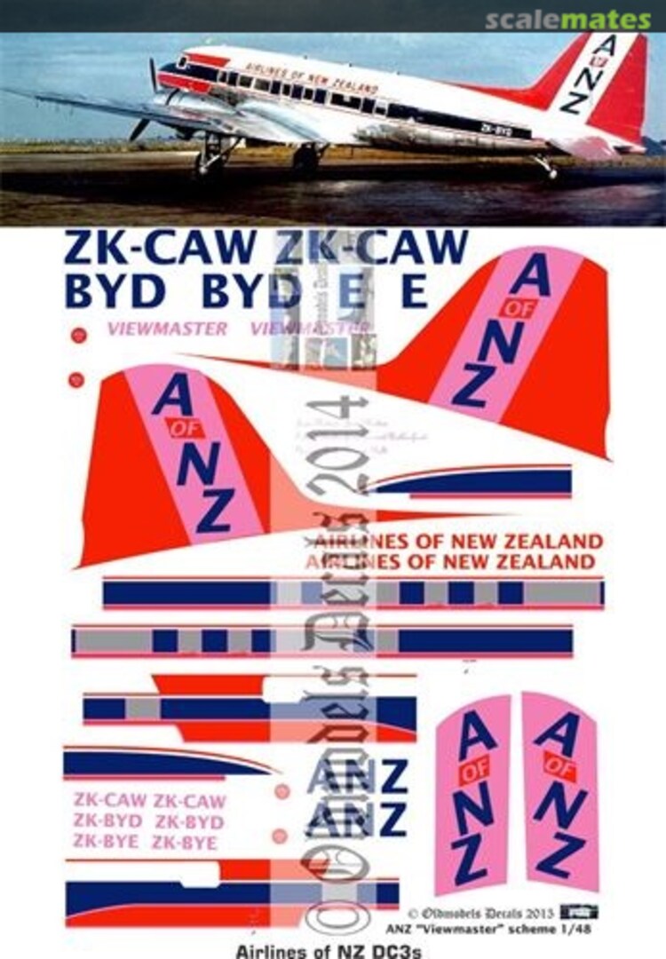 Boxart Airlines of NZ DC-3 OMD0866 Oldmodels Decals