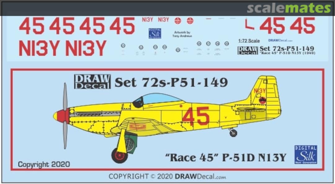 Boxart "Race 45" P-51D N13Y 72-P51-149 Draw Decal