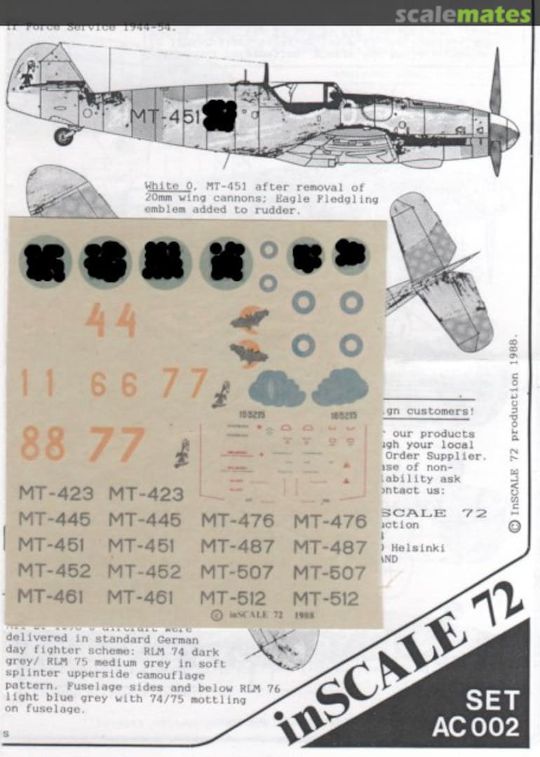 Boxart Messerschmitt Bf 109 G-6 in Finnish Air Force service AC002 InSCALE 72