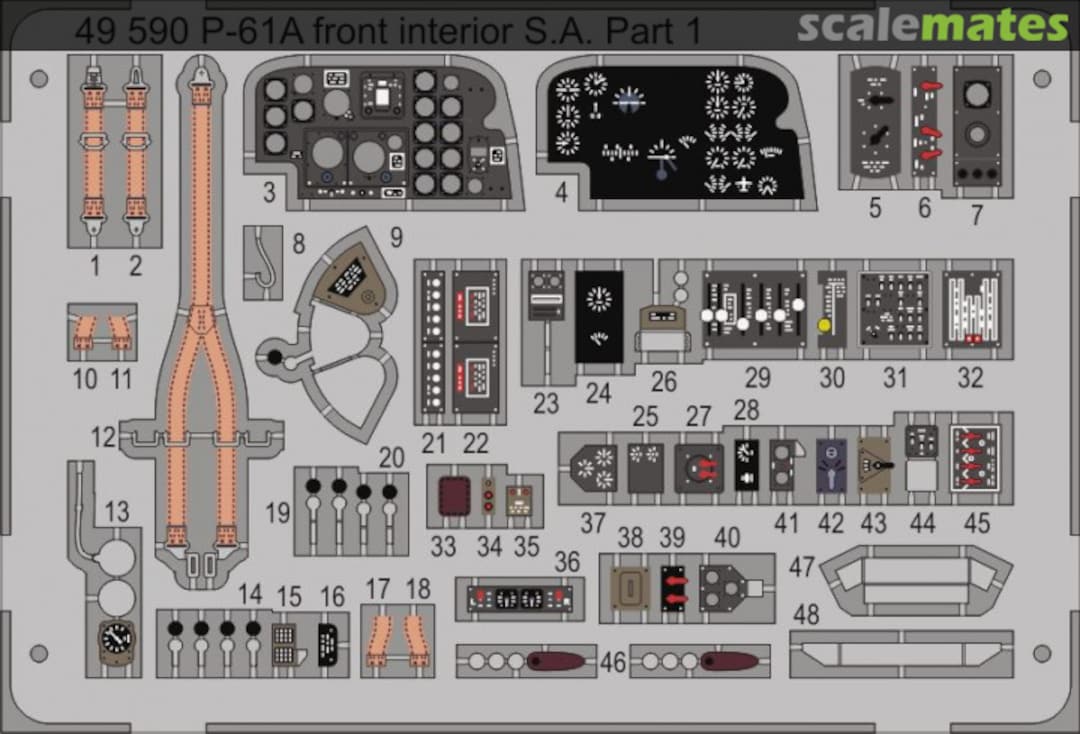 Boxart P-61A Front Interior S.A. Pre-Painted Photoetch Set 49590 Eduard