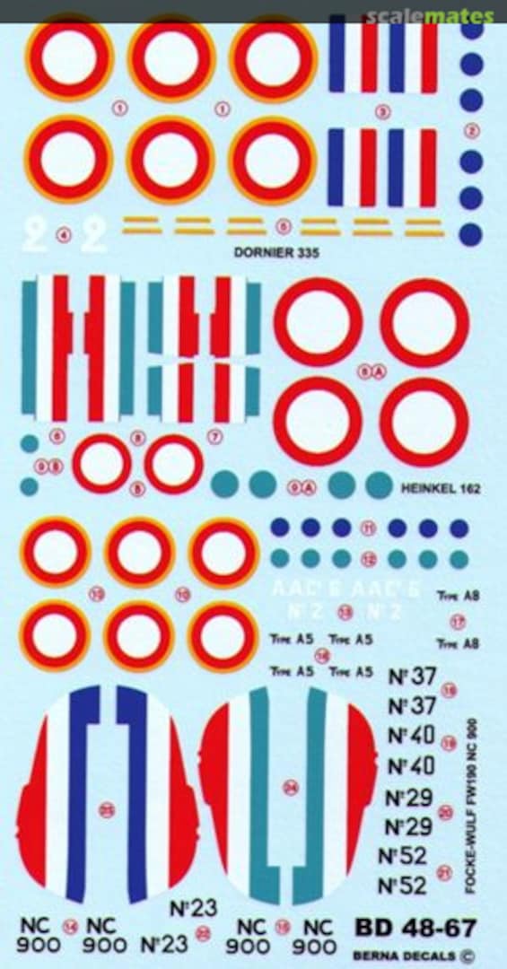 Boxart Dornier Do 335, Heinkel He 162 and Focke Wulf Fw 190 BD 48-67 Berna Decals