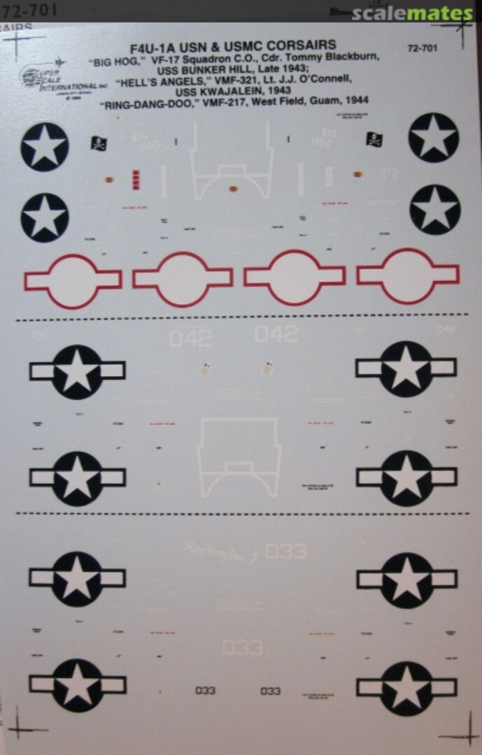 Boxart F4U-1A USN & USMC Corsairs 72-701 SuperScale International