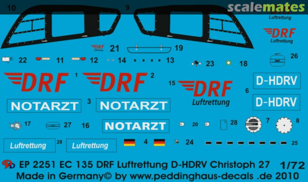 Boxart EC 135 DRF Rettungshelicopter Christoph 27 D-HDRV EP 2251 Peddinghaus-Decals